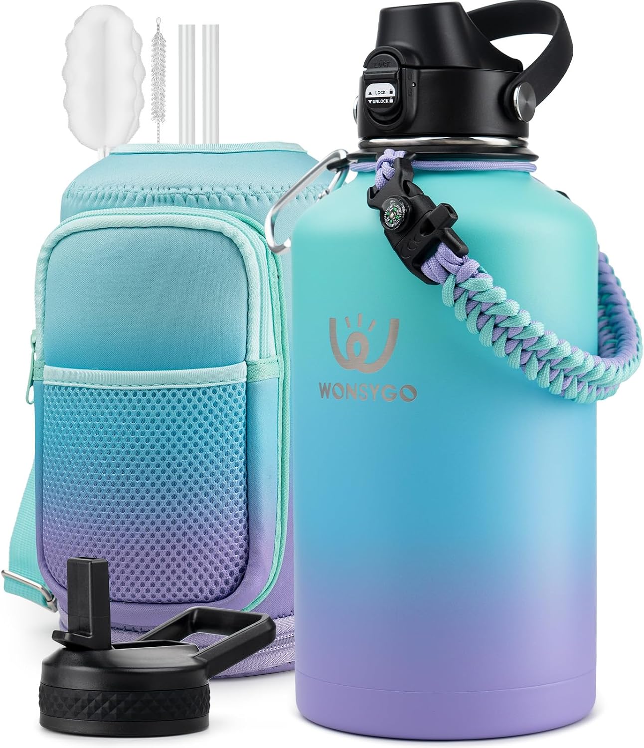Detalle de WONSYGO 64-GN09 64 oz Insulated Water Bottle with Carrier Bag