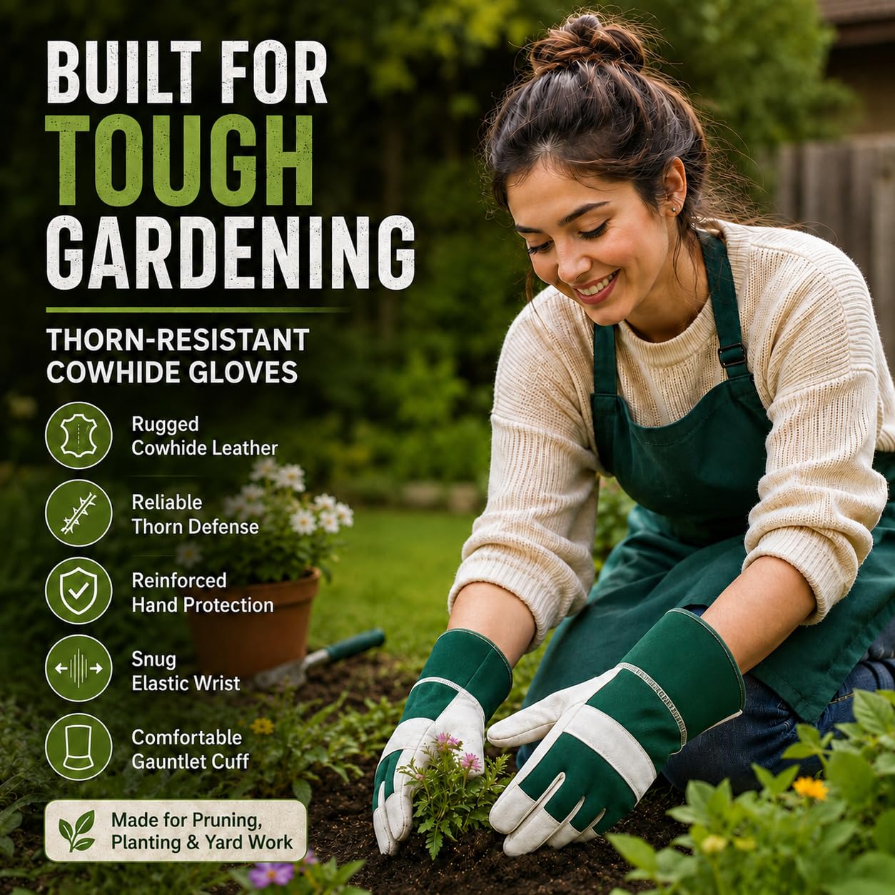 Detalle de ITC Gardening Gloves for Men & Women: Heavy Duty Leather, Thornproof and Breathable