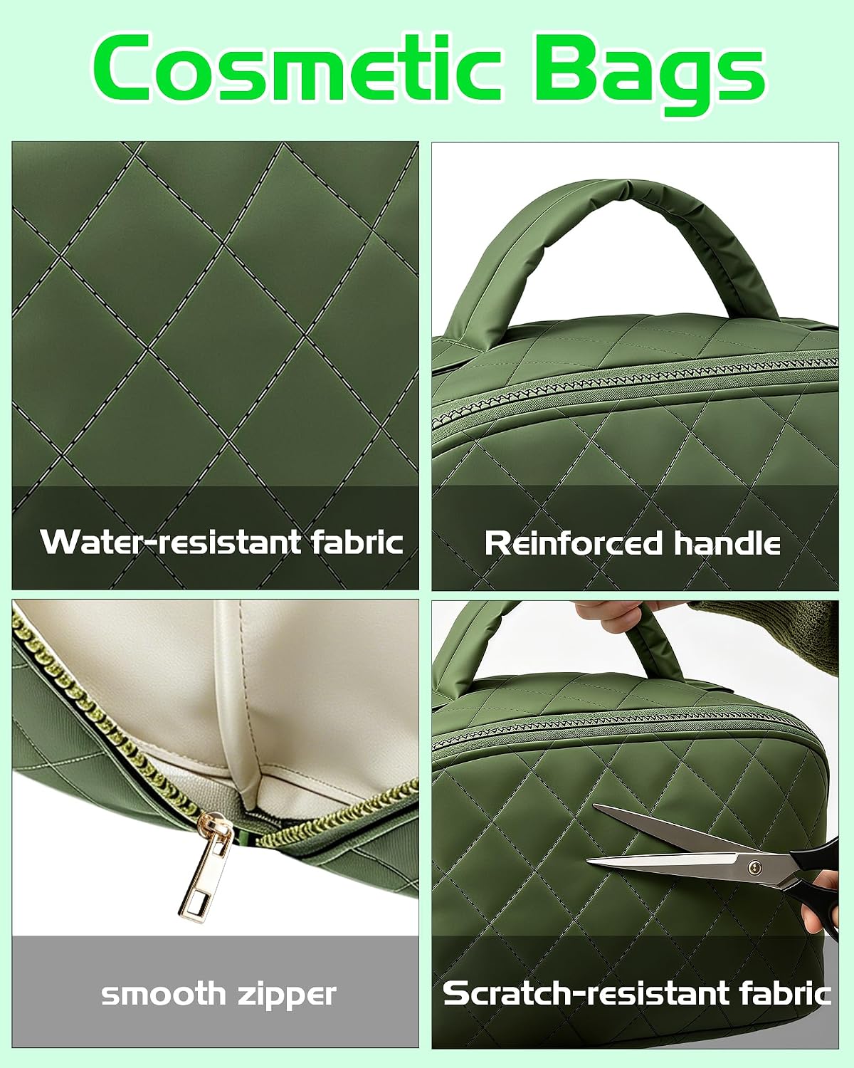 Thumbnail 3 de Travel Makeup Bag for Women: Large Flat Lay Case with Compartments, Clear Brushes Pocket and Wet Pocket (Green)