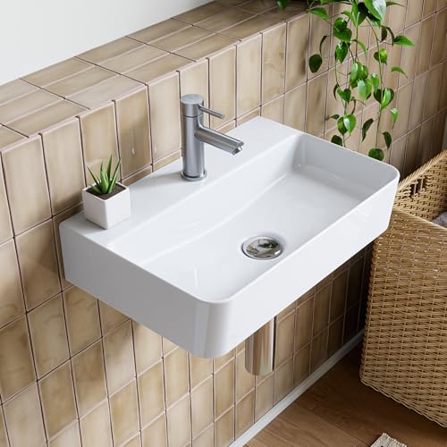 Detalle de HOROW Lavabo a parete sospeso in ceramica bianco 46x31 cm – design moderno e facilità di pulizia