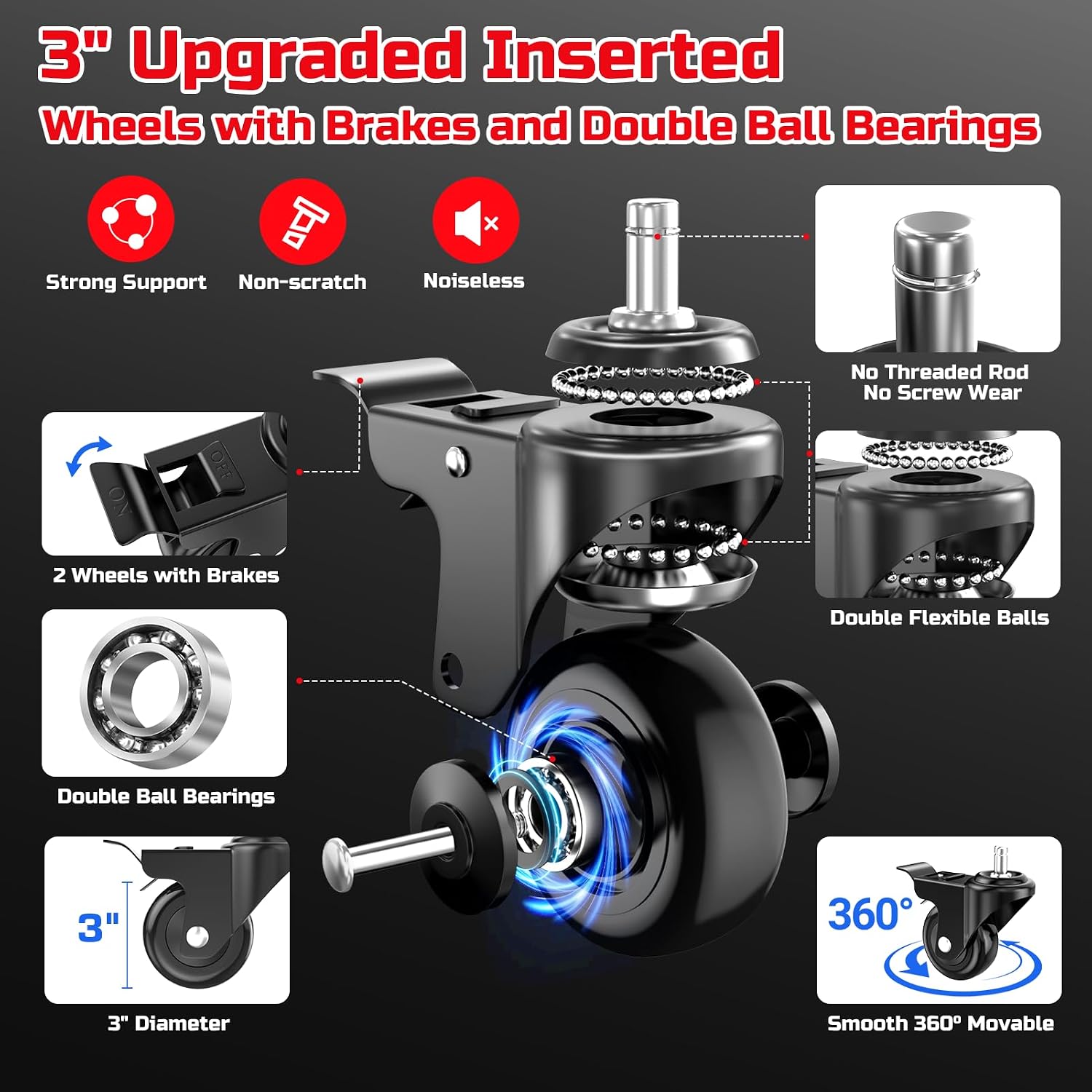 Thumbnail 3 de FreekyFit DO02 Rolling Shop Stool for Garage (Adjustable Height, 360° Swivel, Casters)