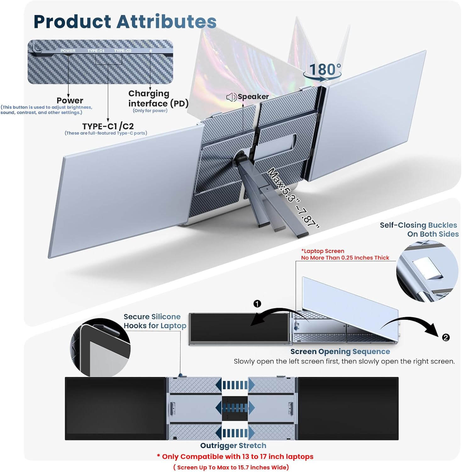 Thumbnail 5 de Kwumsy Monitor Portatile 14'' – Ultra sottile, triplo schermo e doppio display estensibile per laptop 13''-17