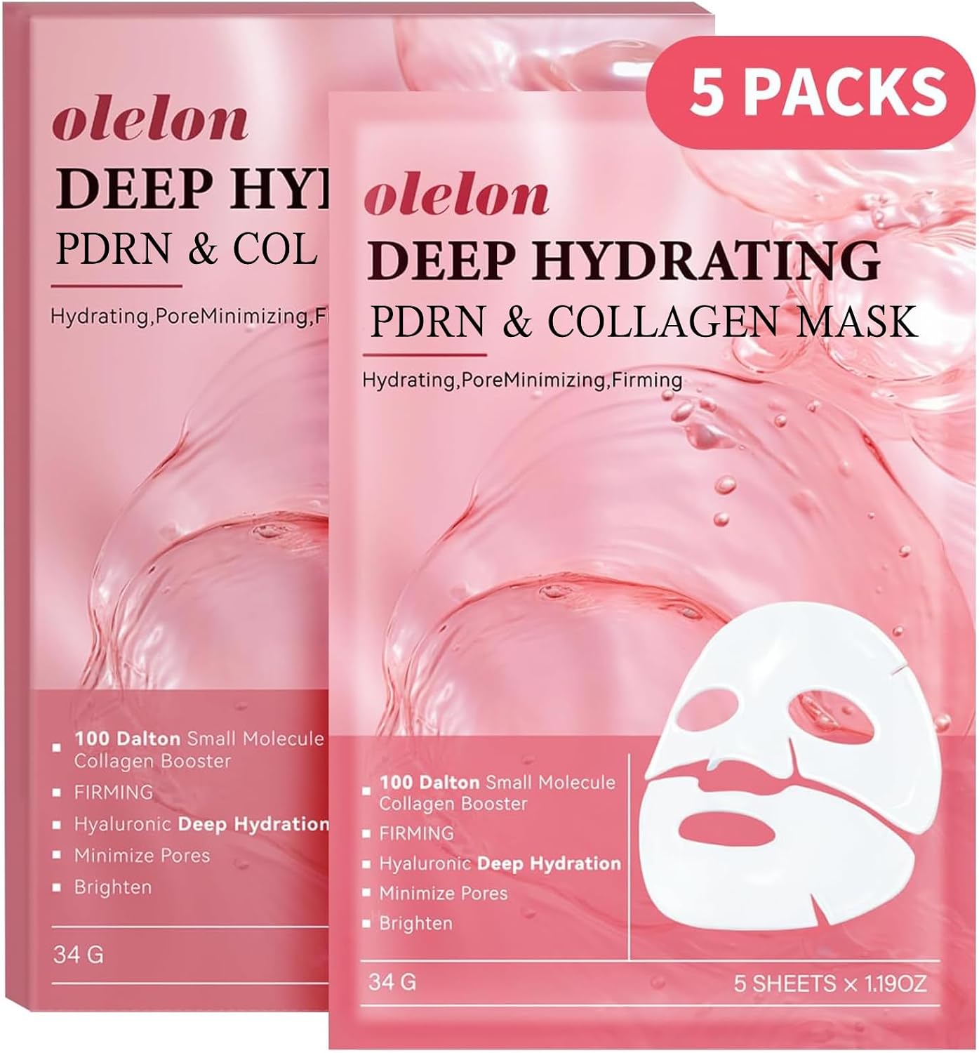 Detalle de OLELON PDRN Collagen Mask Sheet Masks, 5-Pack with Niacinamide and Hyaluronic Acid