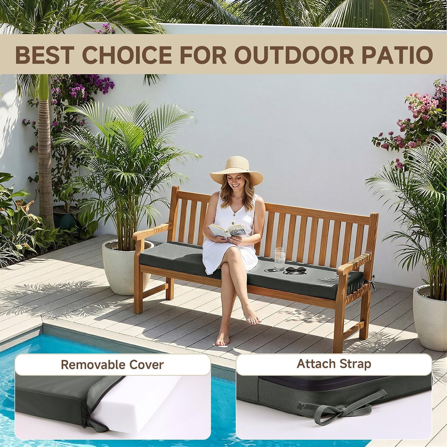 Detalle de Favoyard Outdoor Bench Cushion 48 x 16 x 3 Inch