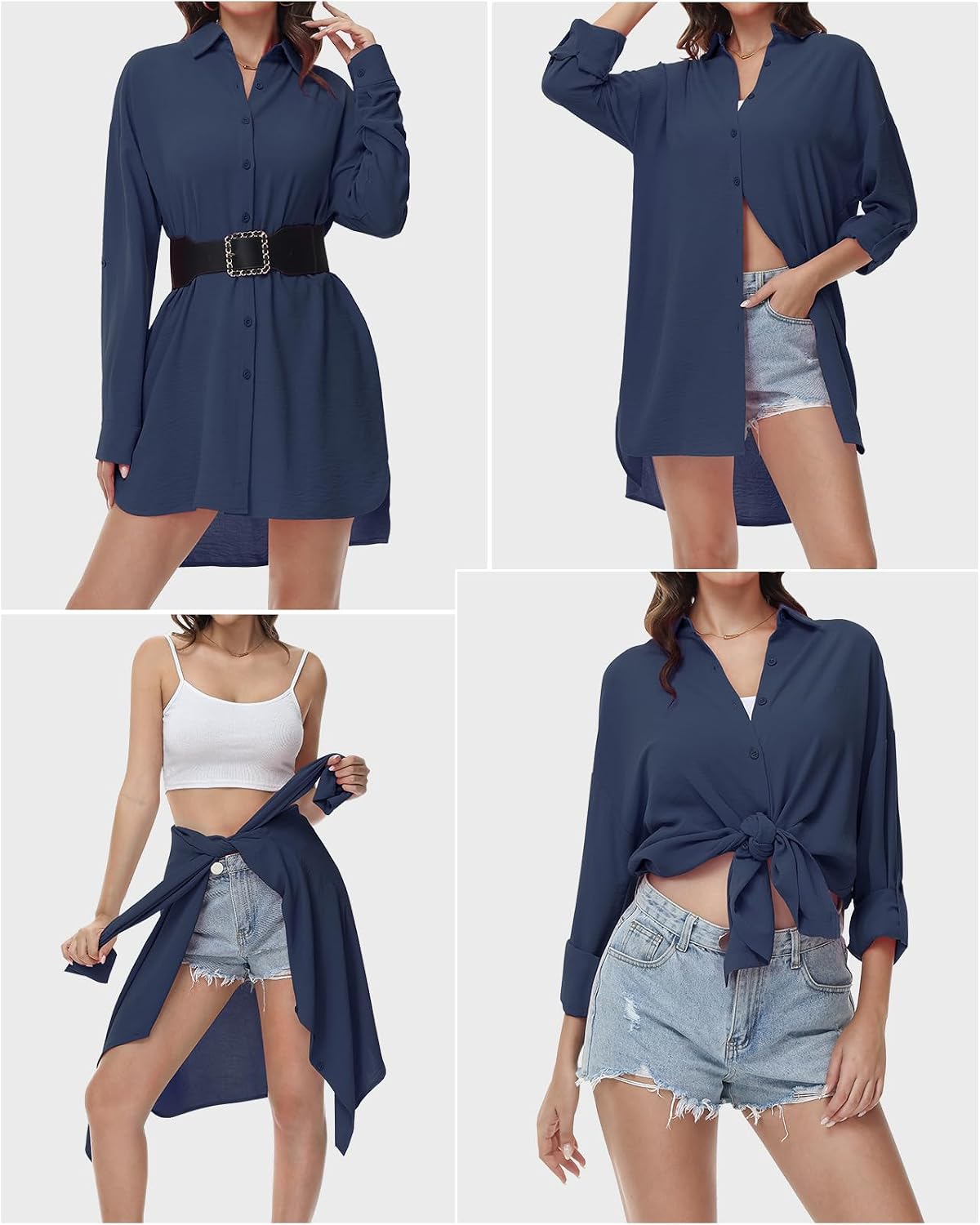 Detalle 2 de Tanmolo Damen-Bluse mit V-Ausschnitt und Knopfleiste (Langarm, Polyester) – lässiges Hemd zum Kombinieren