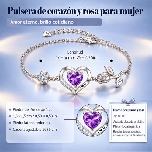 Thumbnail 2 de JACUPO Pulsera de mujer de plata 925 con corazón rosa y baño de oro blanco