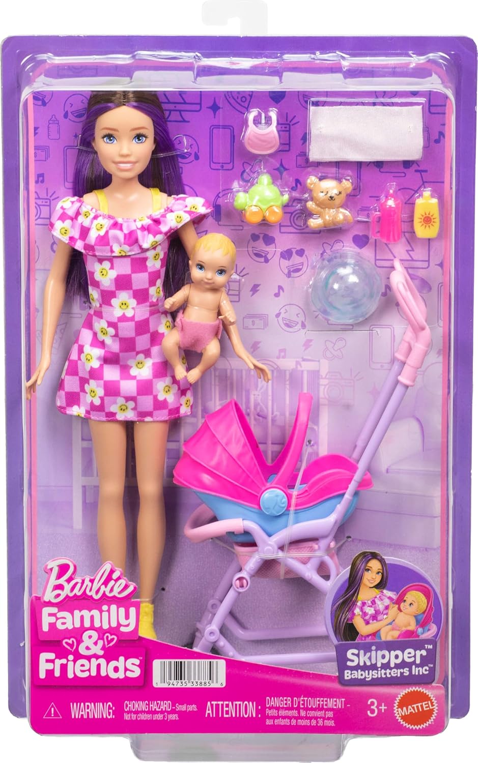 Detalle 2 de Barbie Skipper Babysitter JJB42 set con passeggino