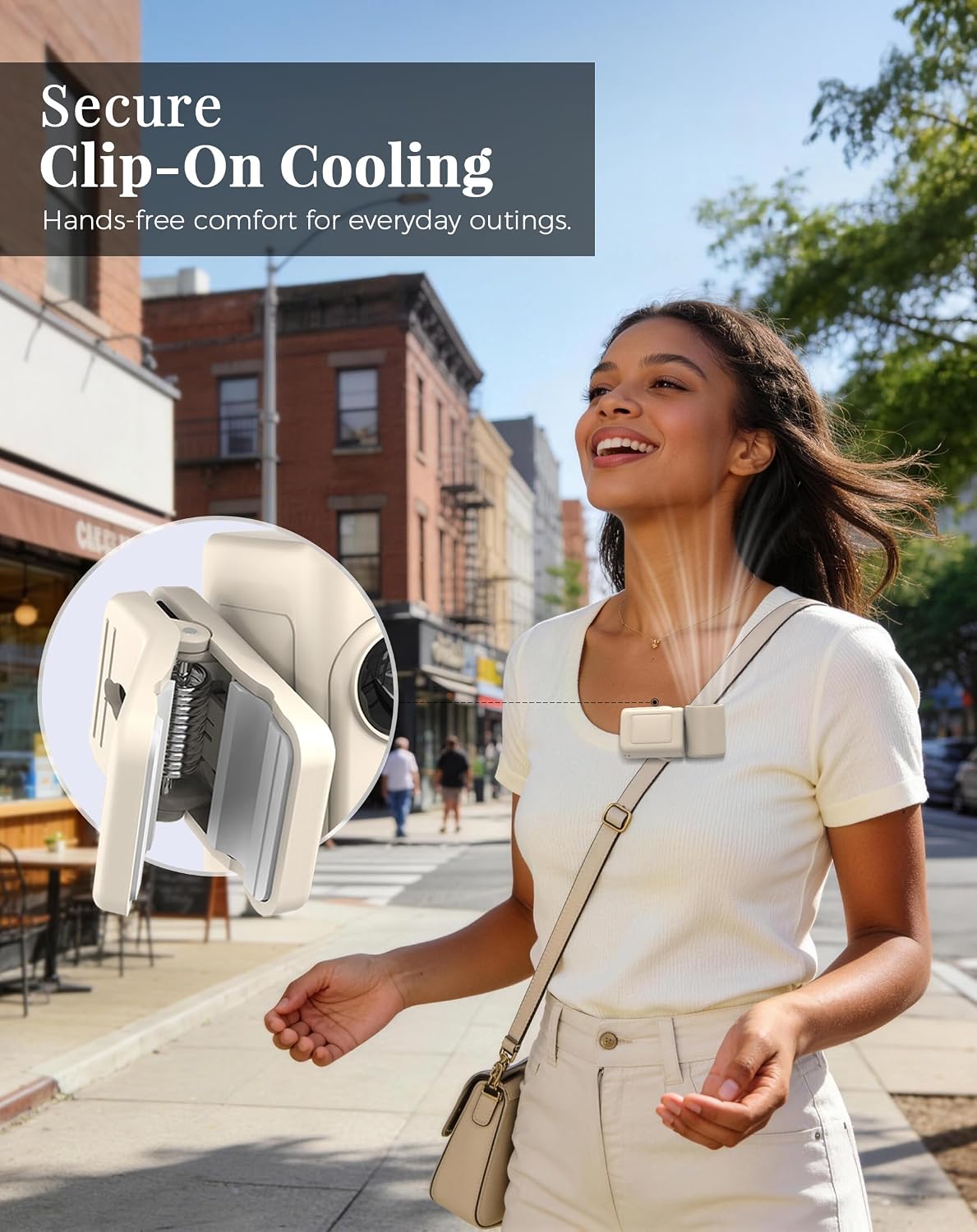 Detalle 2 de Hotsales Clip-On Portable Fan (13500 RPM) Rechargeable Mini Fan with LED Display, 360° Rotating Detachable Clip