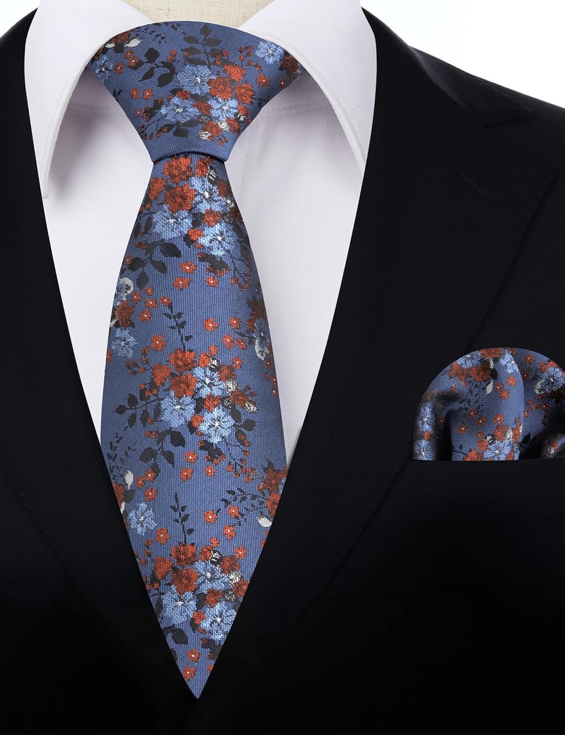 Detalle 2 de Alizeal Floral Patterned Necktie & Pocket Square Set – Self‑Tied Tie for Formal Occasions