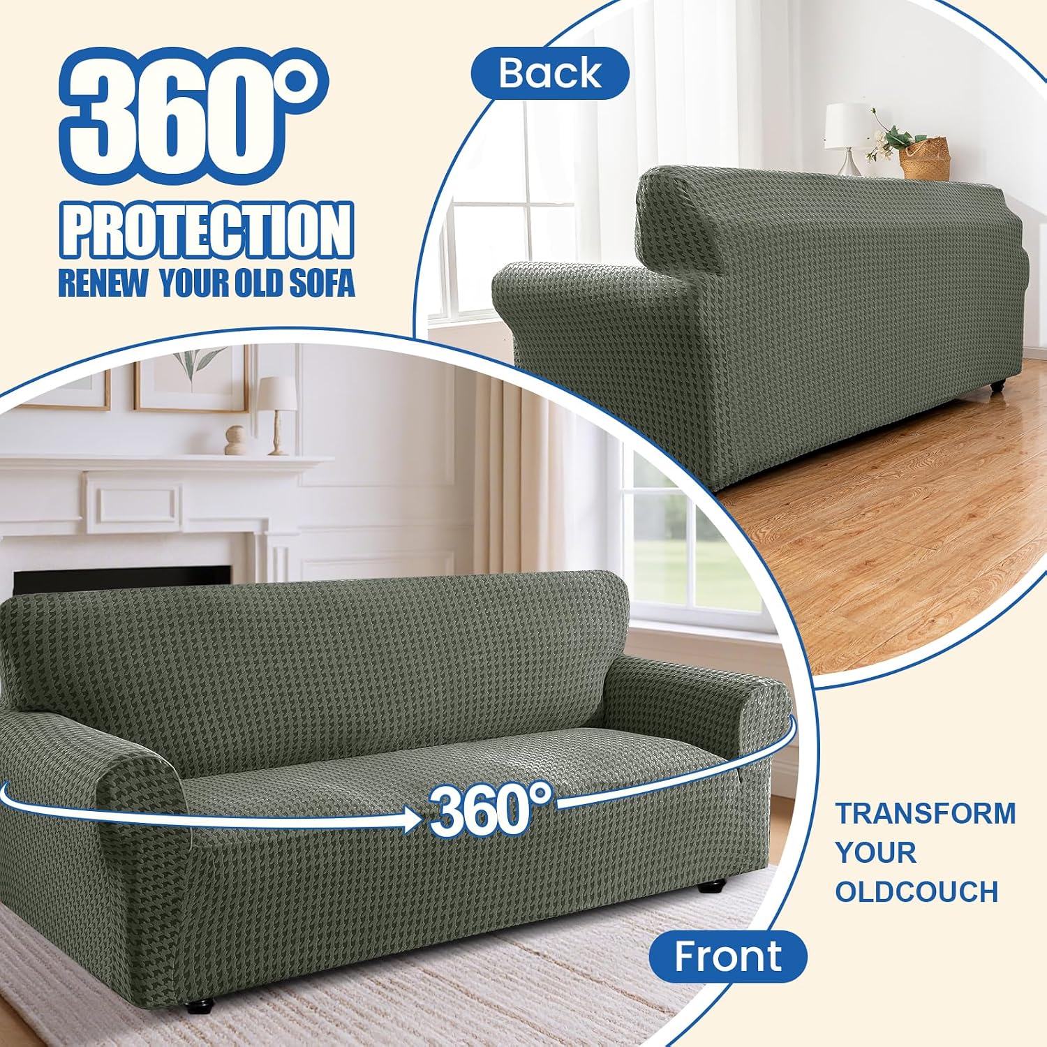 Detalle de YSTELLAA Noël Housse Canapé 2 Places extensible avec accoudoirs, antidérapante et lavable (vert militaire)