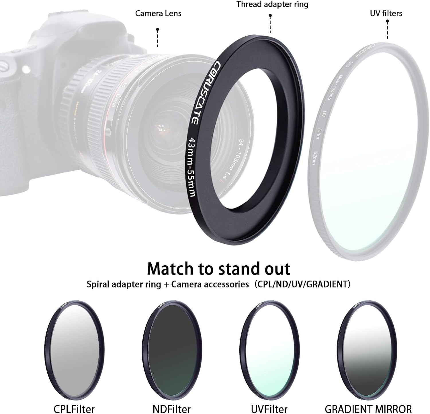 Thumbnail 4 de 43mm auf 55mm Objektivadapter Ring inkl. ReinigungsTuch – Step-Up Ring aus Aluminium