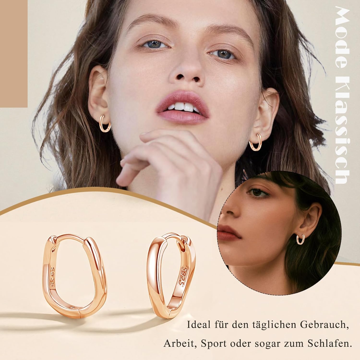 Thumbnail 2 de Loutade Creolen aus 925 Sterling Silber klein mit ovalem Twist und Zirkonia