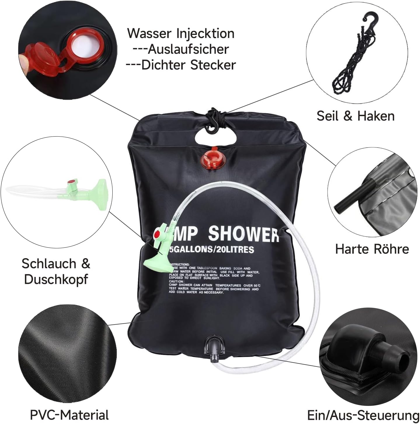 Thumbnail 1 de ECtury 20L Camping Shower: 5 Gallons Portable Solar Shower for Outdoor Use