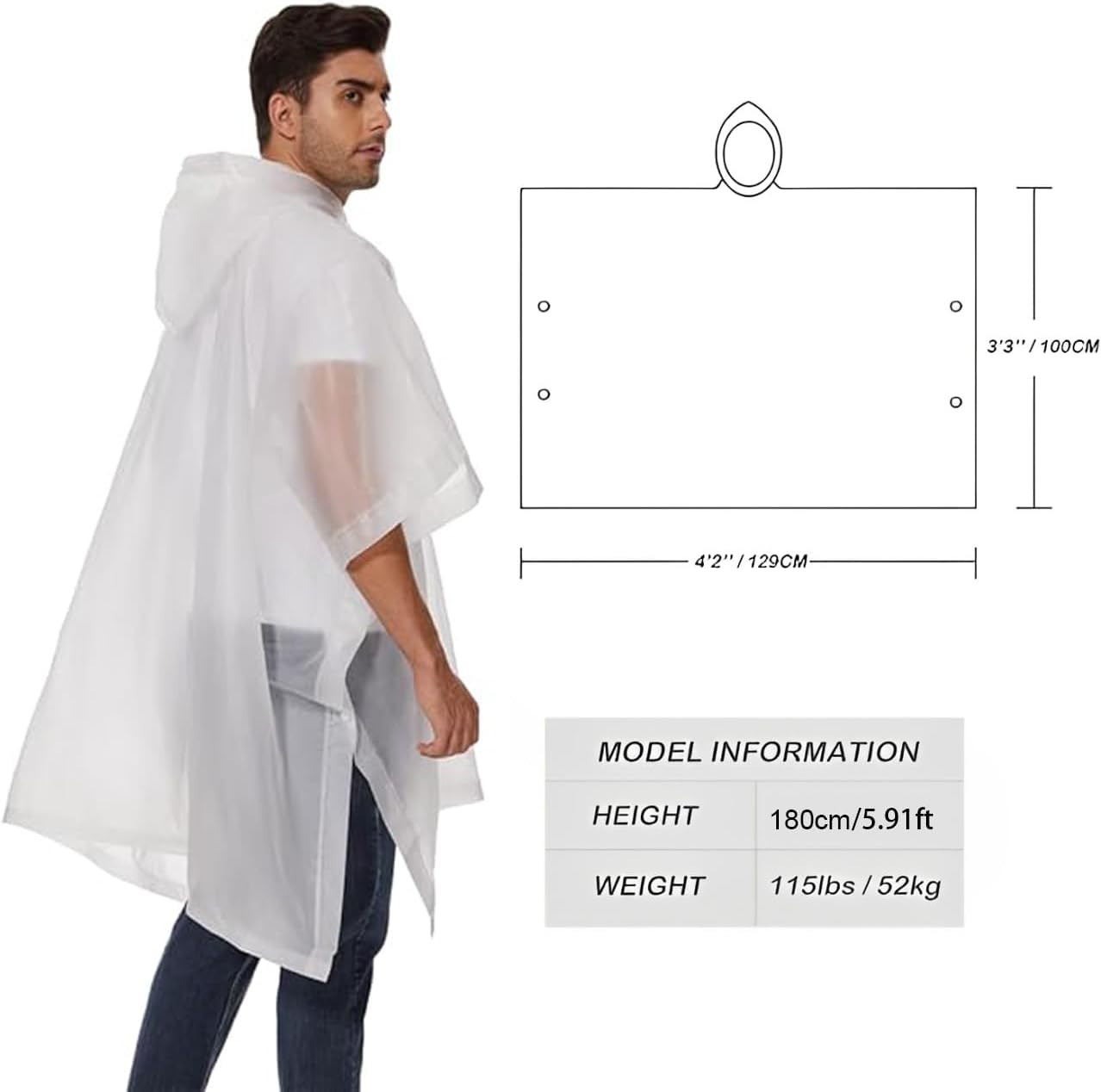Detalle 2 de Wasserdichter Regenponcho, Leicht & Wiederverwendbar – 2 Stück mit Kapuze, Tragbar
