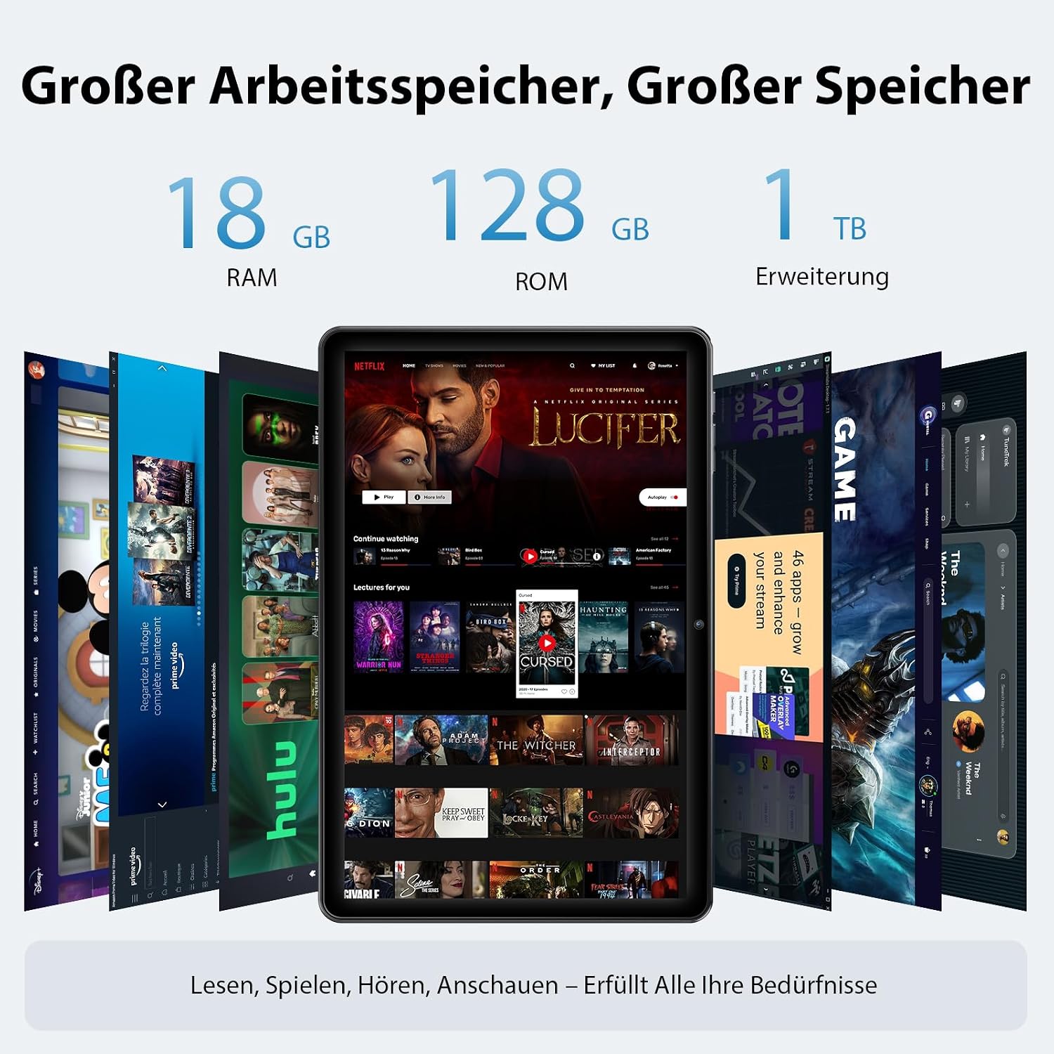 Detalle 2 de 10-Zoll Android-15 Tablet mit Hülle – Octa-Core, 18 GB RAM, 128 GB Speicher (erweiterbar), 5G & Widevine L1
