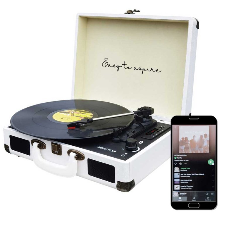 Detalle 2 de Prixton VC400 Tocadiscos Bluetooth Blanco: estilo vintage y sonido portátil para tus vinilos