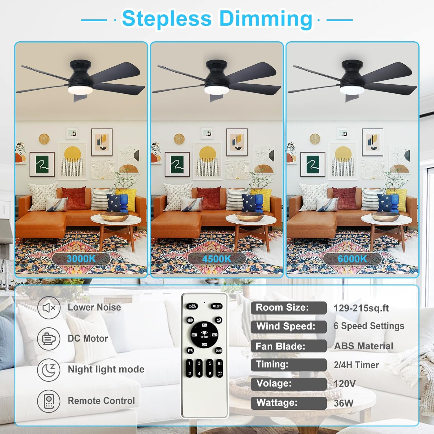 Detalle 2 de Depuley 42-Inch Black Ceiling Fan Light
