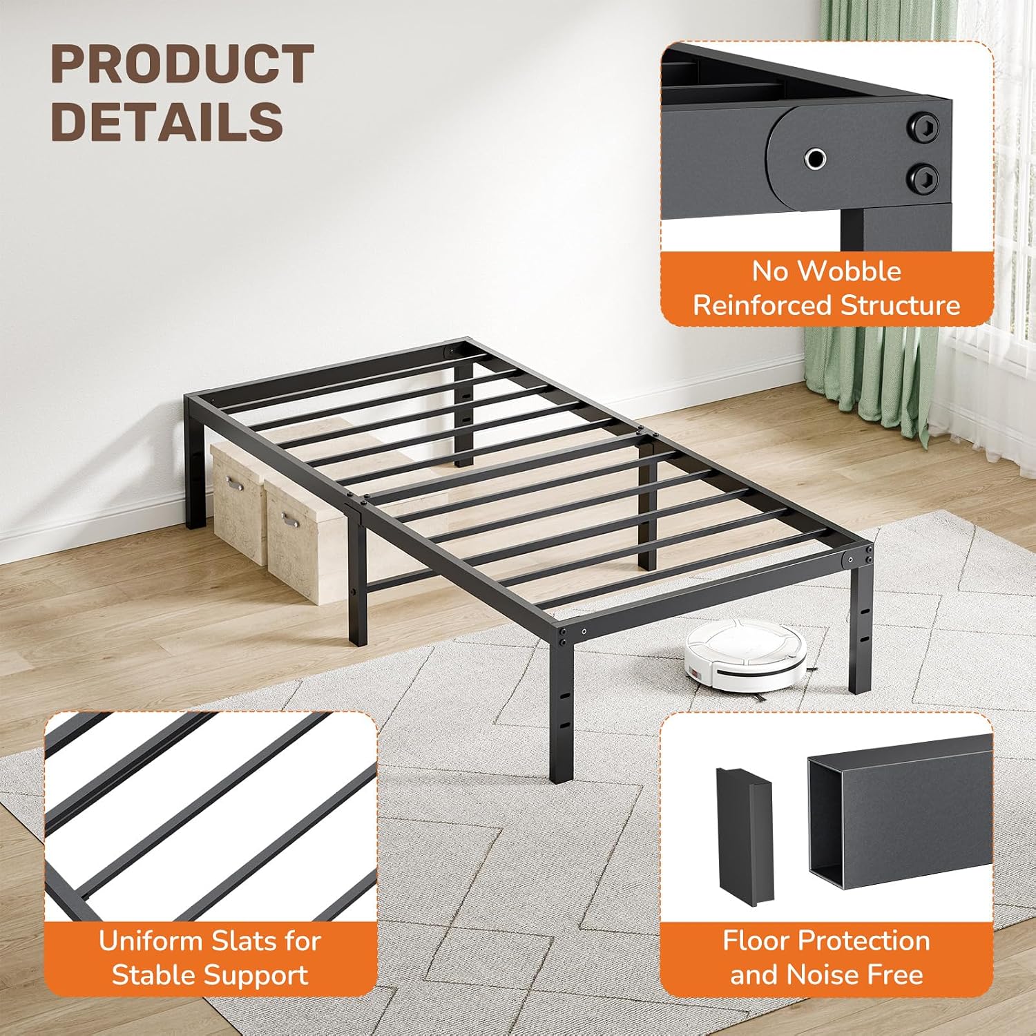 Detalle 2 de Sweetcrispy Metal Bed Frame, Twin XL