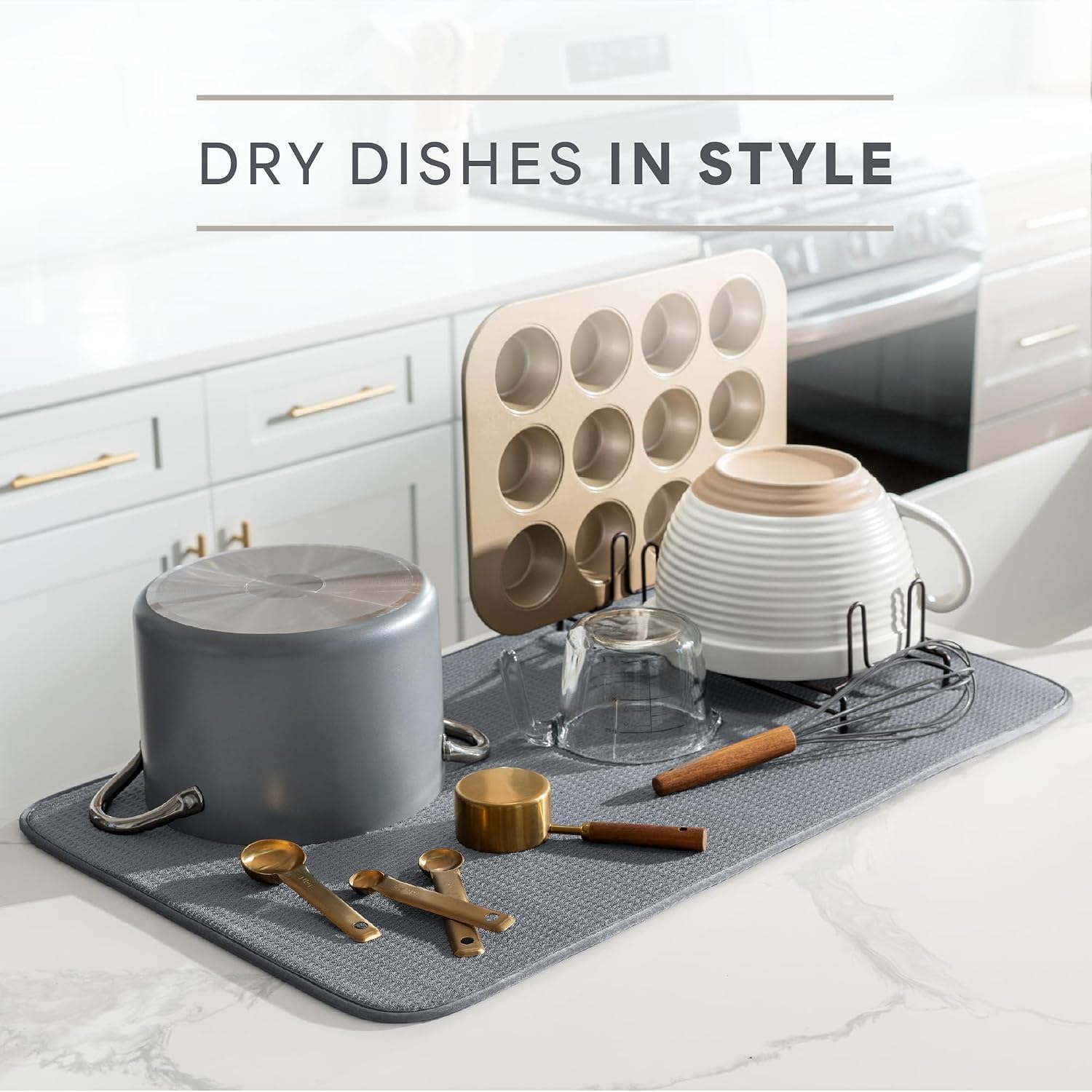 Detalle 2 de S&T INC. 18" x 30" Jumbo Microfiber Dish Drying Mat, Charcoal Grey