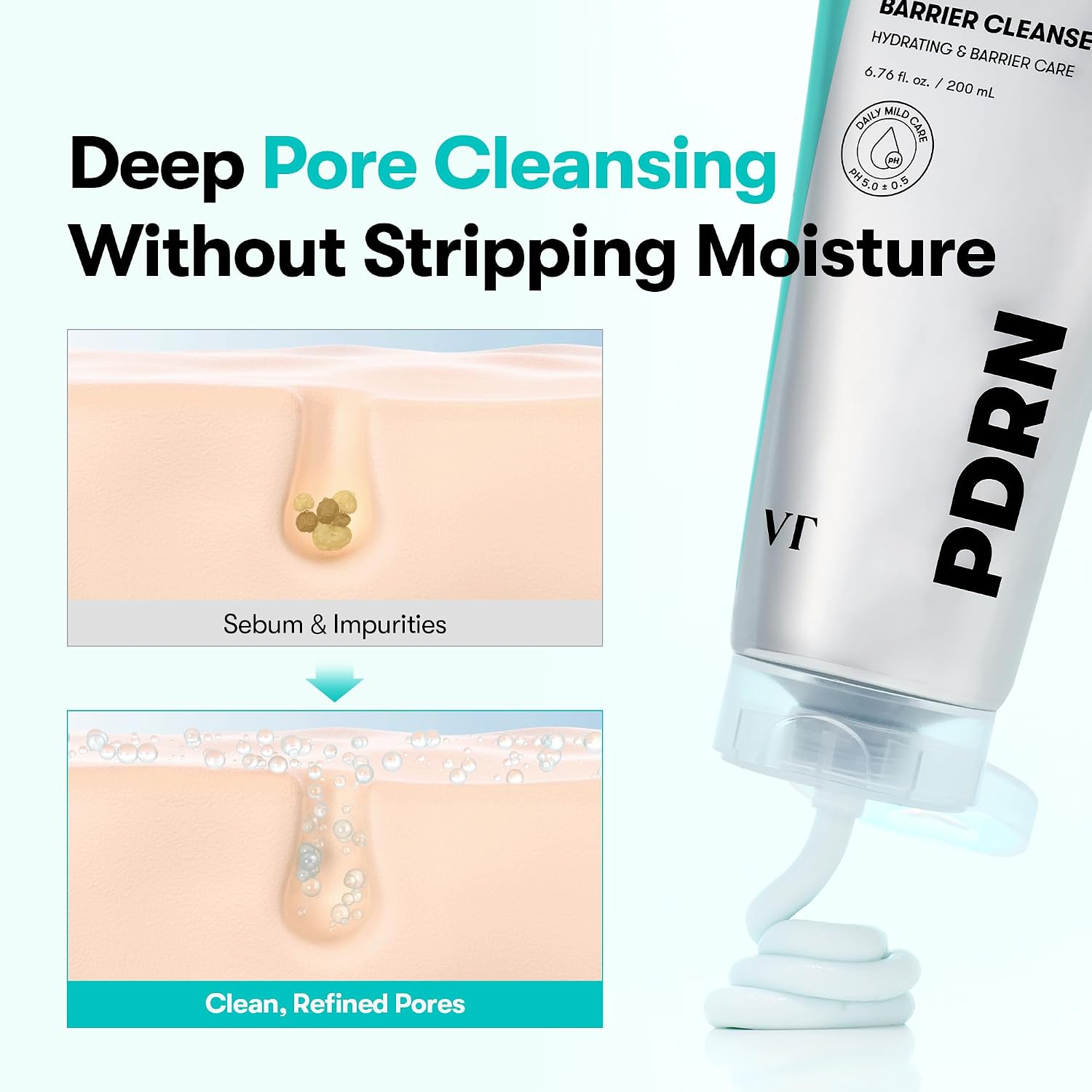 Detalle de VT COSMETICS PDRN Barrier Cleanser: Gentle, pH-Balanced Deep Cleanse for Sensitive Skin