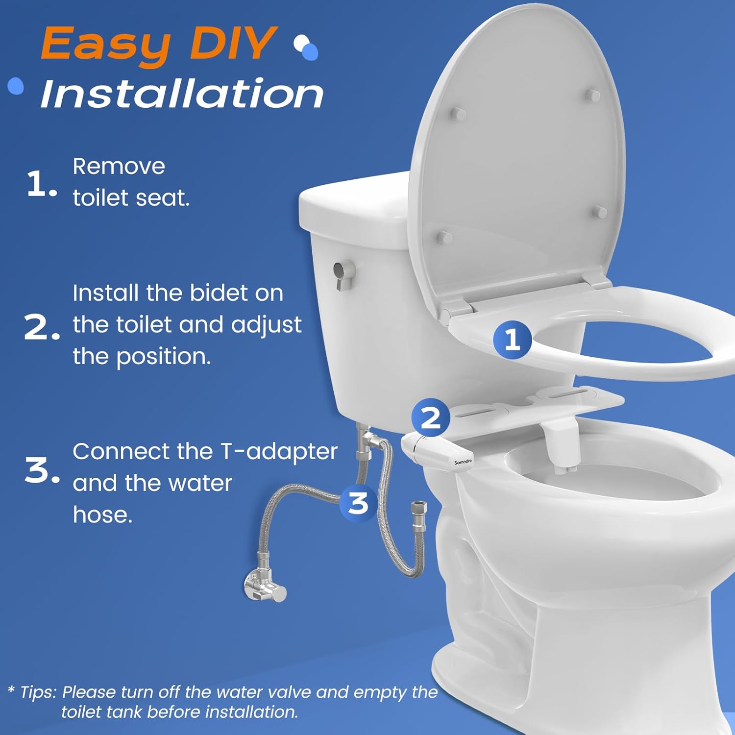 Detalle de SAMODRA Ultra-Slim Cold Water Bidet “Classic 7.0” non-electric dual nozzle toilet seat attachment