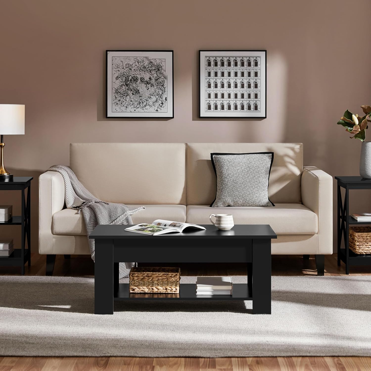 Detalle 2 de Yaheetech 614136/613274 verstelbare salontafel met opbergruimte, zwart