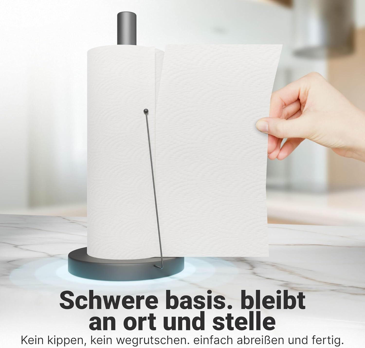 Detalle de Minismus Küchenrollenhalter Stehend – Anti-Roll Arm, stabiler Stand, ohne Bohren (Schwarz)