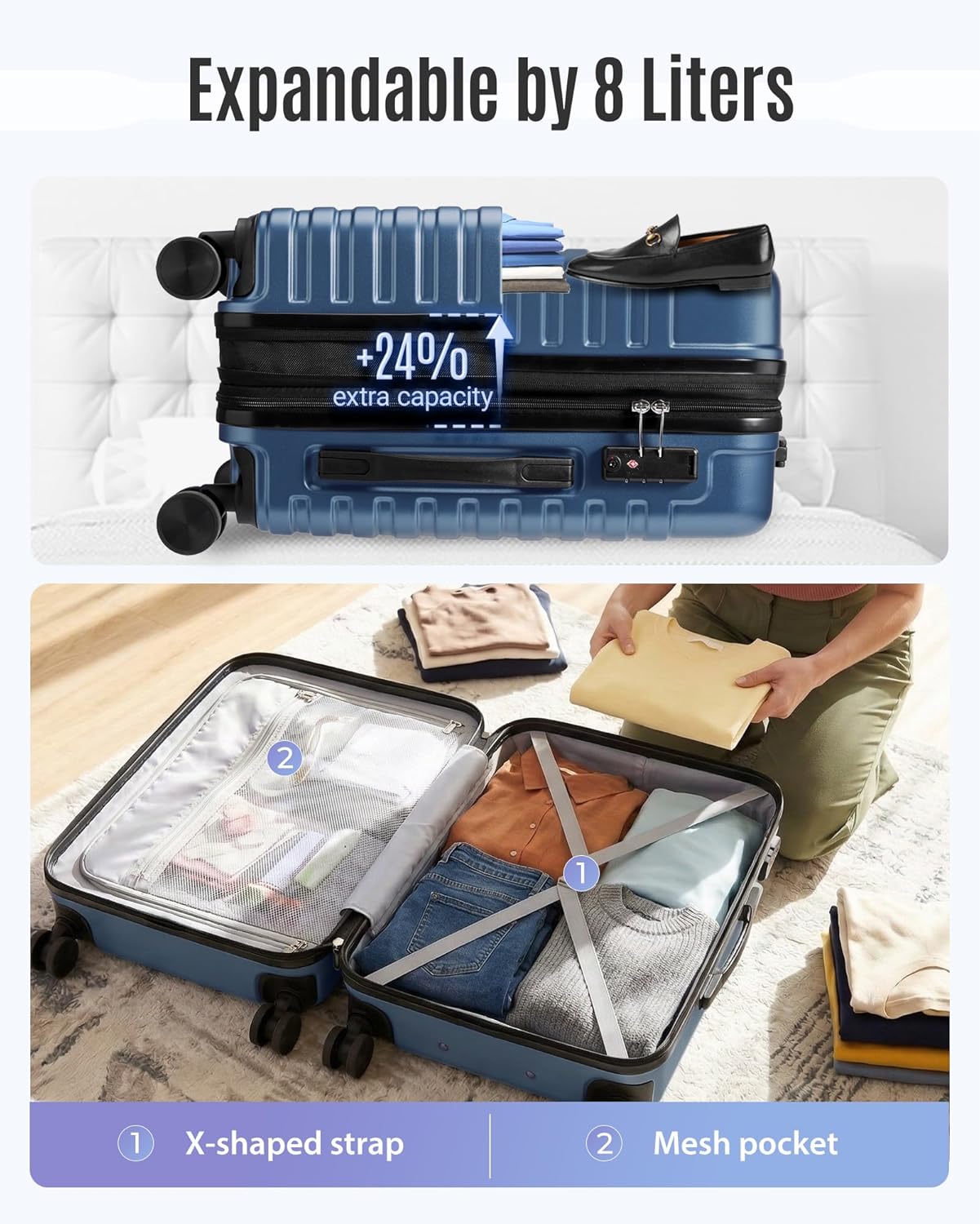Detalle de LIGHT FLIGHT Expandable Carry On Luggage 22x14x9 – 20-Inch Lightweight ABS Case with TSA Lock