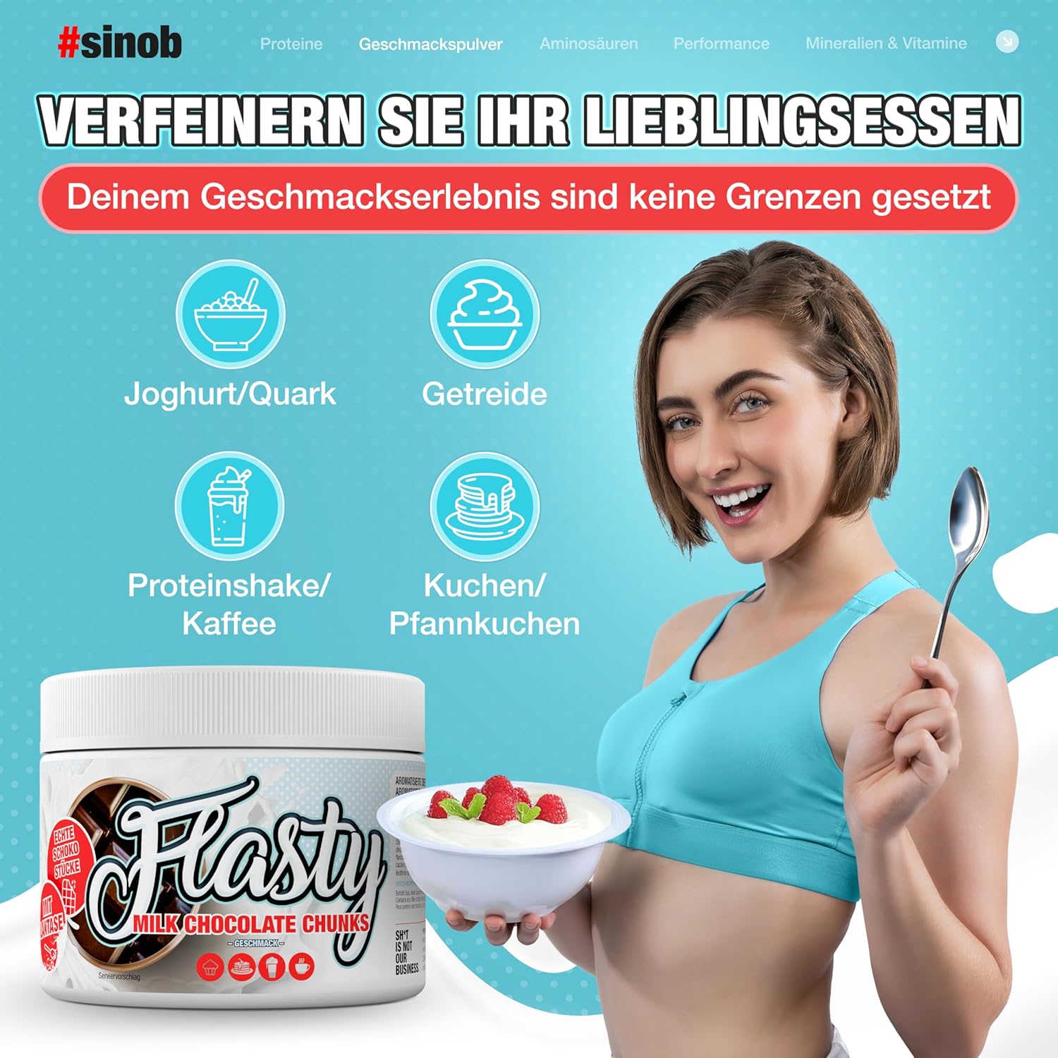 Detalle de Flasty Geschmackspulver Milk Chocolate Chunks – kalorienarm mit echten Chunks, 250 g