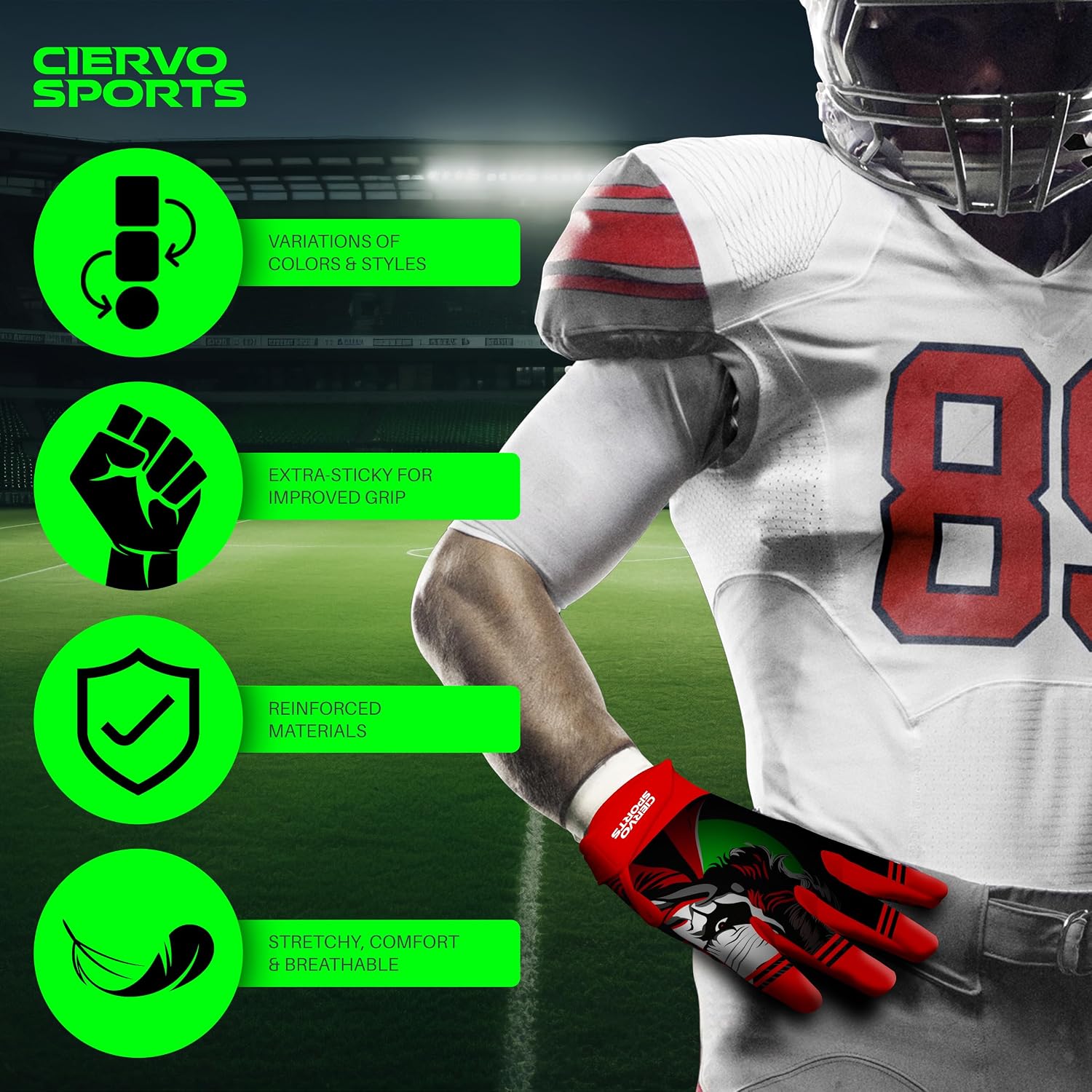 Thumbnail 4 de CIERVO SPORTS Youth Football Gloves, Silicone Palm