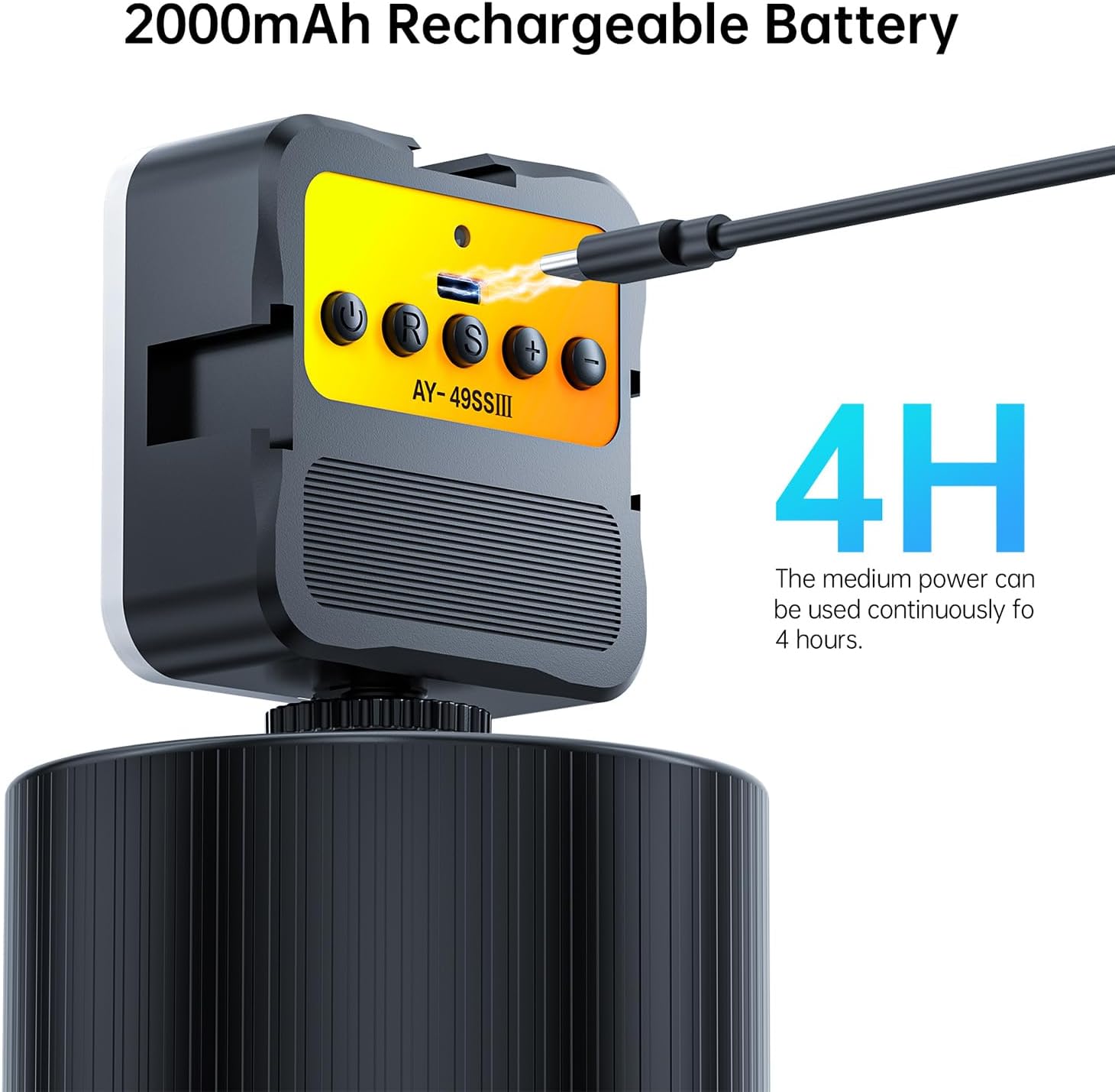 Detalle de DUIDESHI Cold Shoe Camera Light: 3200K–5600K CRI95, 3 Cold Shoe Mounts, USB-C Rechargeable