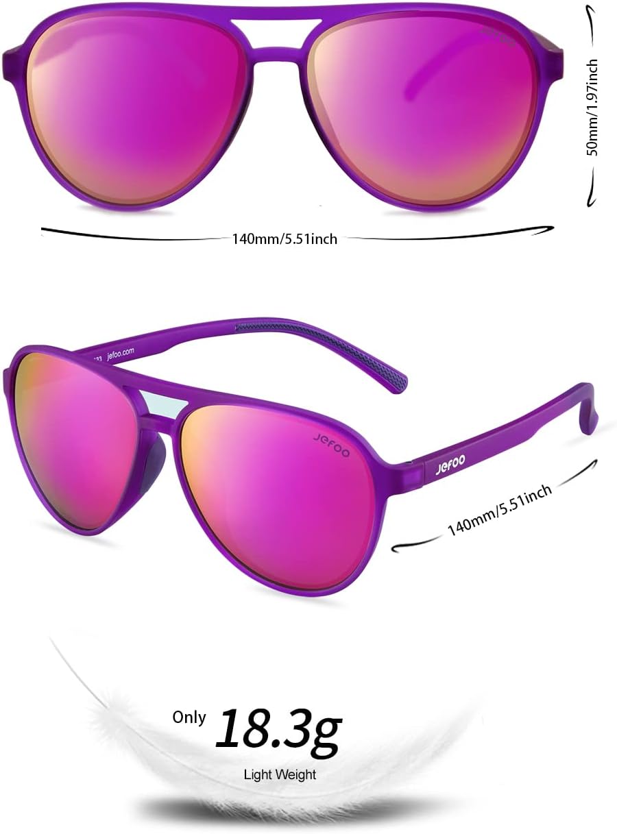 Detalle 2 de Jefoo Polarized Aviator Sunglasses, Purple Mirrored Lenses, UV400