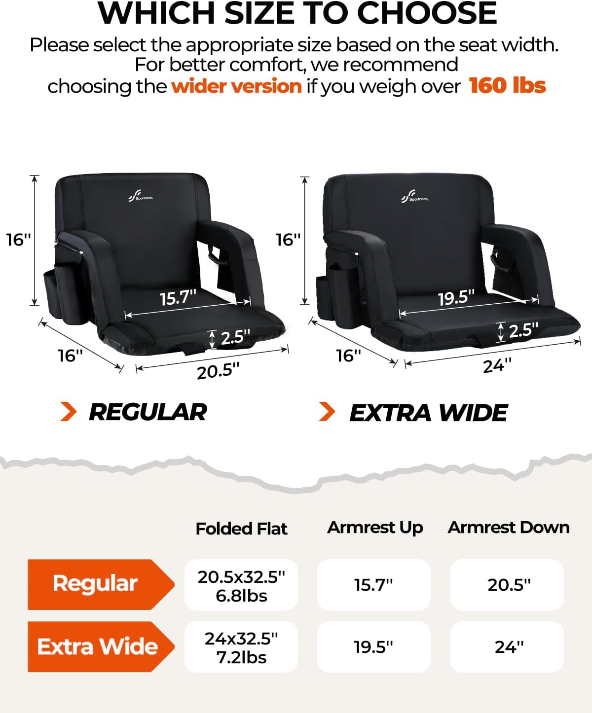 Detalle de Sportneer Y21-80600-60 Stadium Seat, 24-Inch Wide with Reclining Backrest
