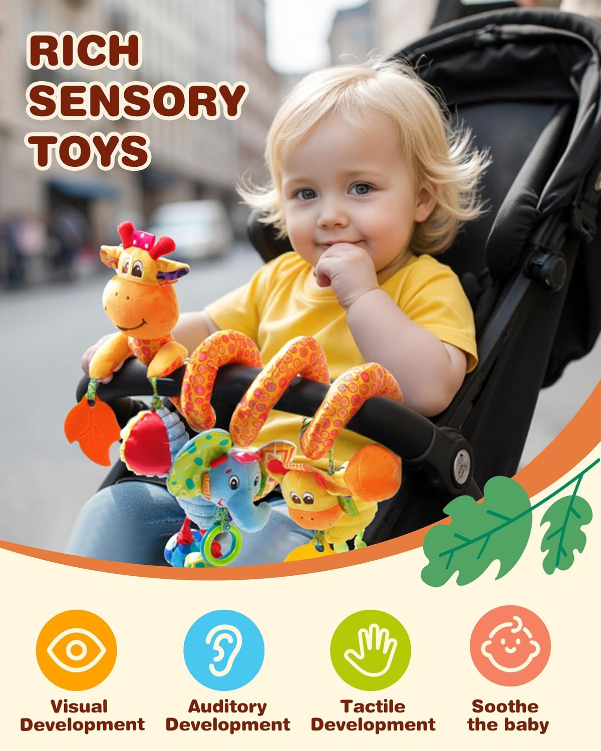 Thumbnail 1 de Jollybaby Crib Stroller Car Seat Toys (Spiral Hanging Sensory Toy with Music Box & Teether) for Baby 0–12 Months