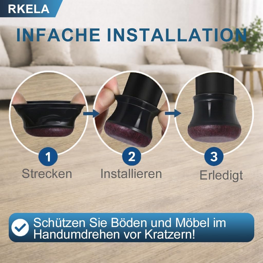 Detalle de Stuhlbeinkappen Schwarz – Filzgleiter rund, Ø 19,1–30 mm, 16 Stück