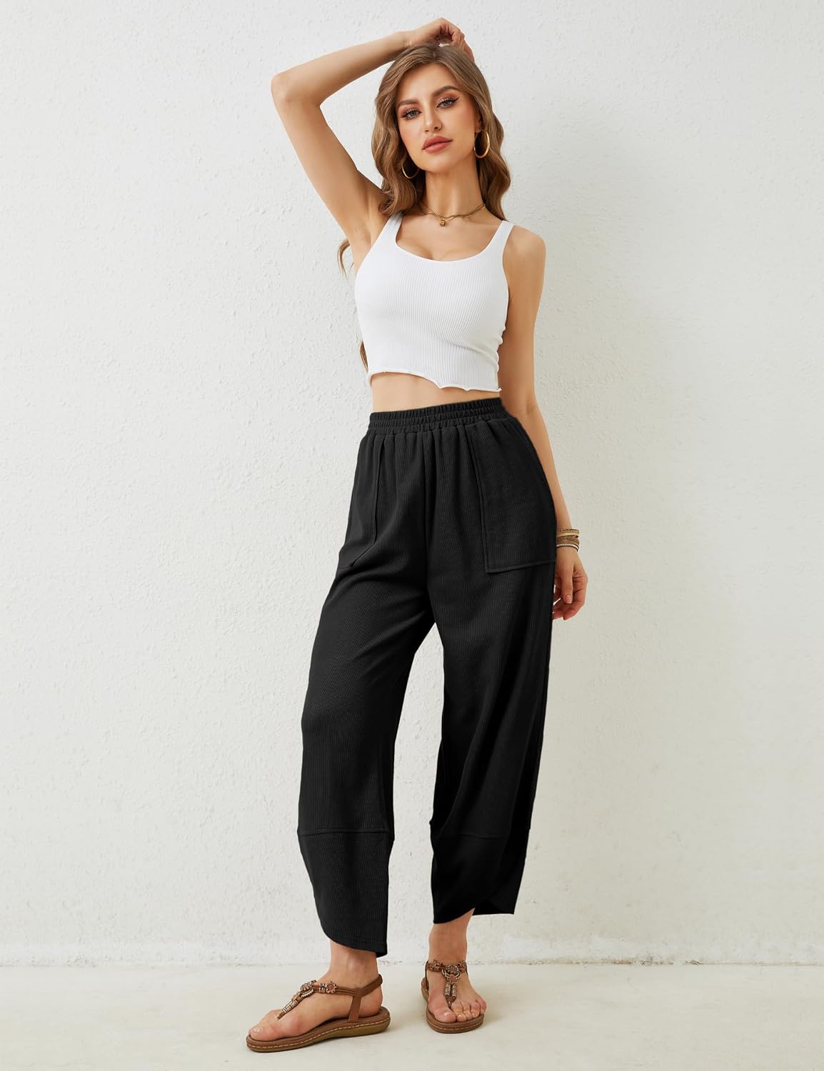 Thumbnail 4 de Himosyber Women Cotton Wide Leg Pants: Soft, Casual, Beach-Ready Palazzo Style