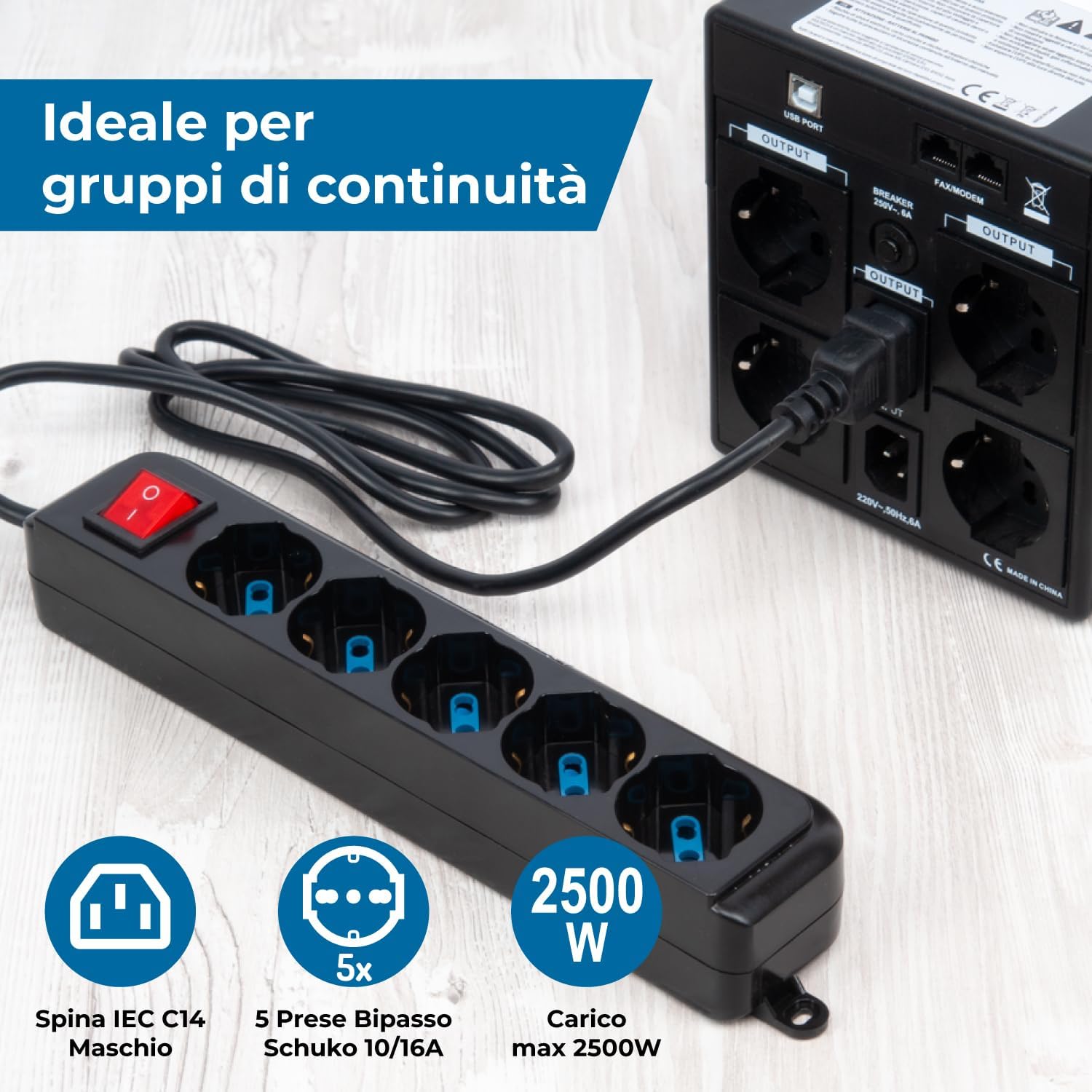 Thumbnail 1 de Vultech MU-UPS01 Multiprise avec 5 prises et interrupteur on/off, connecteur IEC14