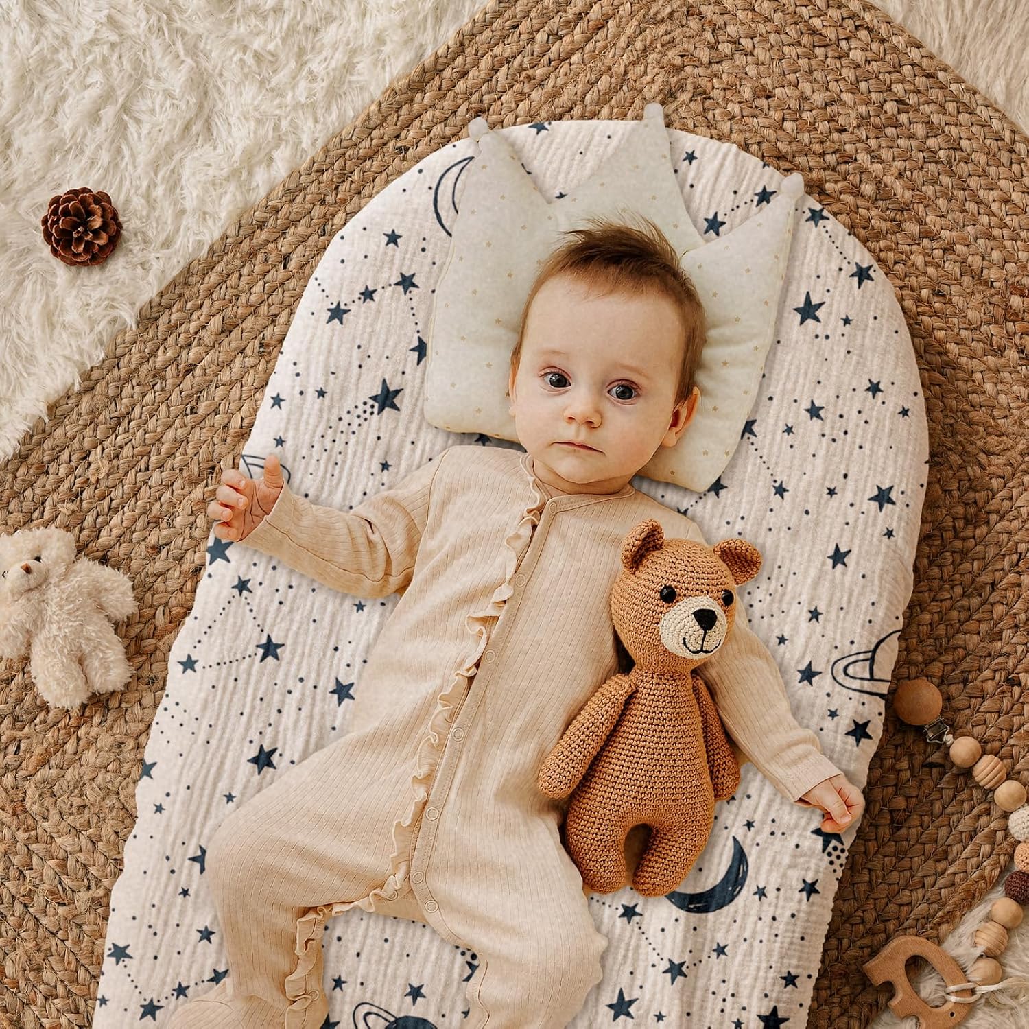 Thumbnail 1 de 3er-Pack Spannbettlaken für Laufgitter & Stubenwagen aus 100% Musselin-Baumwolle (Planet)