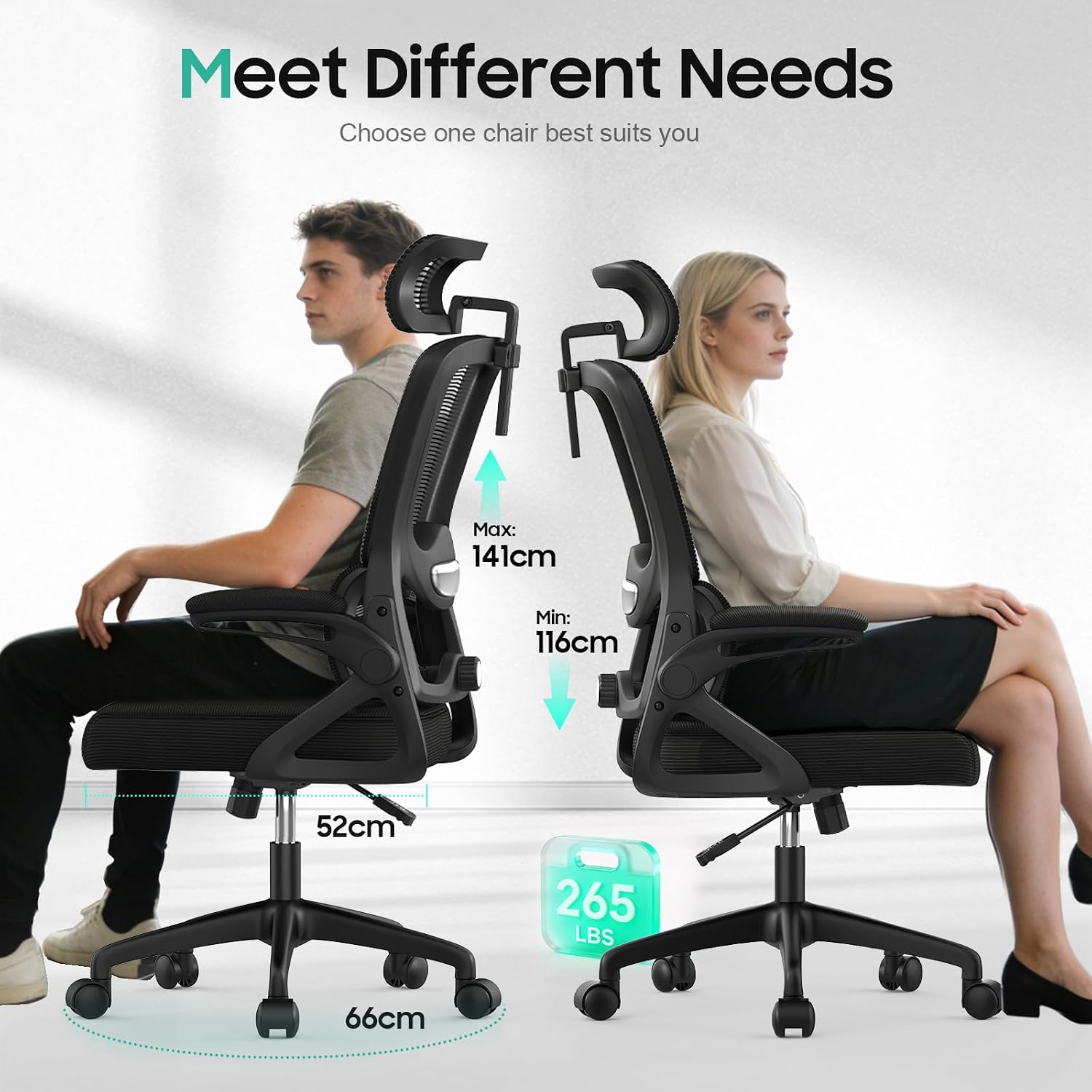 Thumbnail 5 de YONISEE Ergonomic Office Chair with Dual Backrest, 2D Lumbar Support and Adjustable Headrest
