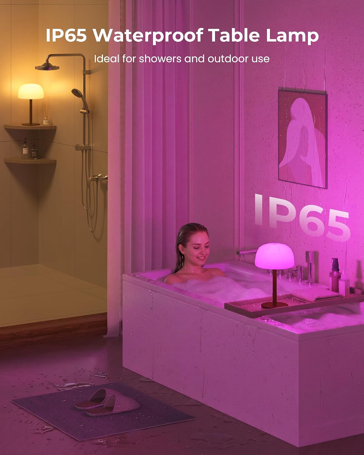 Detalle 2 de FULNIX TL01 IP65 Rechargeable Shower Lamp, 7500mAh, Touch-Control RGB Dimming