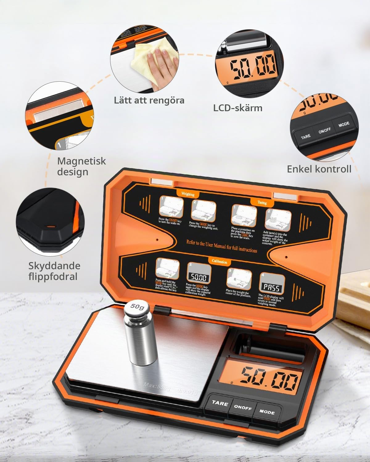 Detalle 2 de ORIA KA146O digital precisionsvåg, 500 g/0,01 g med tara och LCD