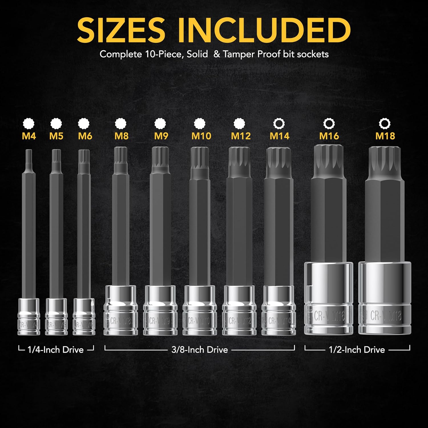 Thumbnail 5 de LEXIVON XZN Triple Square Spline Bit Socket Set (Extra Long 4-Inch) – 10-Piece M4–M18, S2 Alloy Steel, LX-145L case