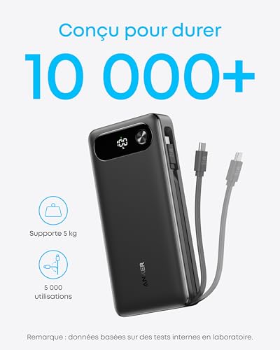 Detalle 1 de Anker 20 000 mAh : batterie externe 87 W avec câble USB-C intégré