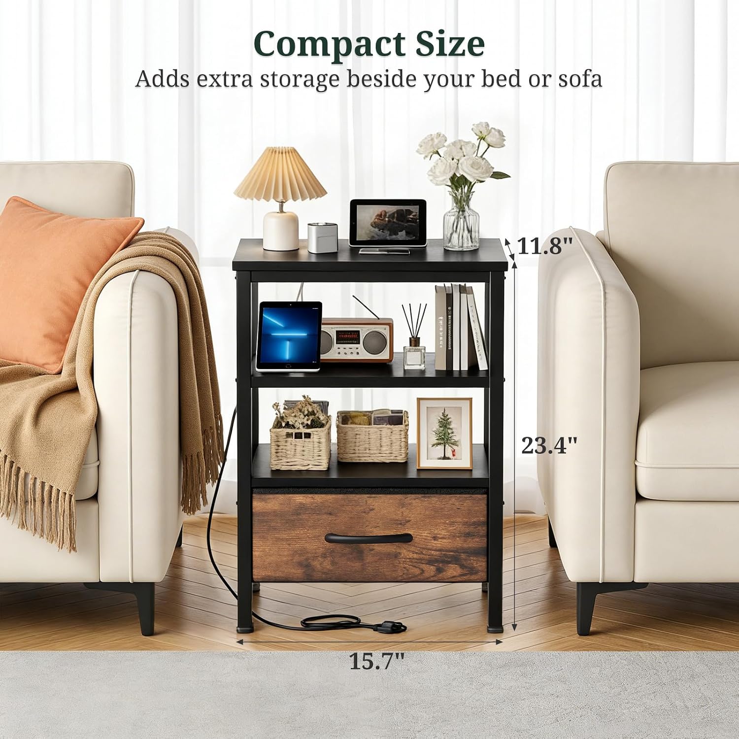 Detalle 2 de Nightstand with Charging Station, Fabric Drawer