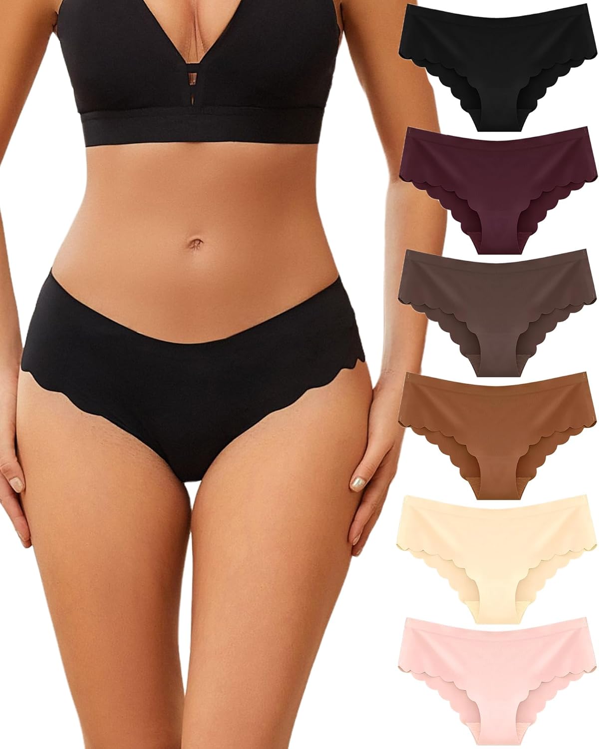Thumbnail 6 de ALL OF SHE Confezione da 6 Slip da Donna Senza Cuciture con Bordi Ondulati – S-XL