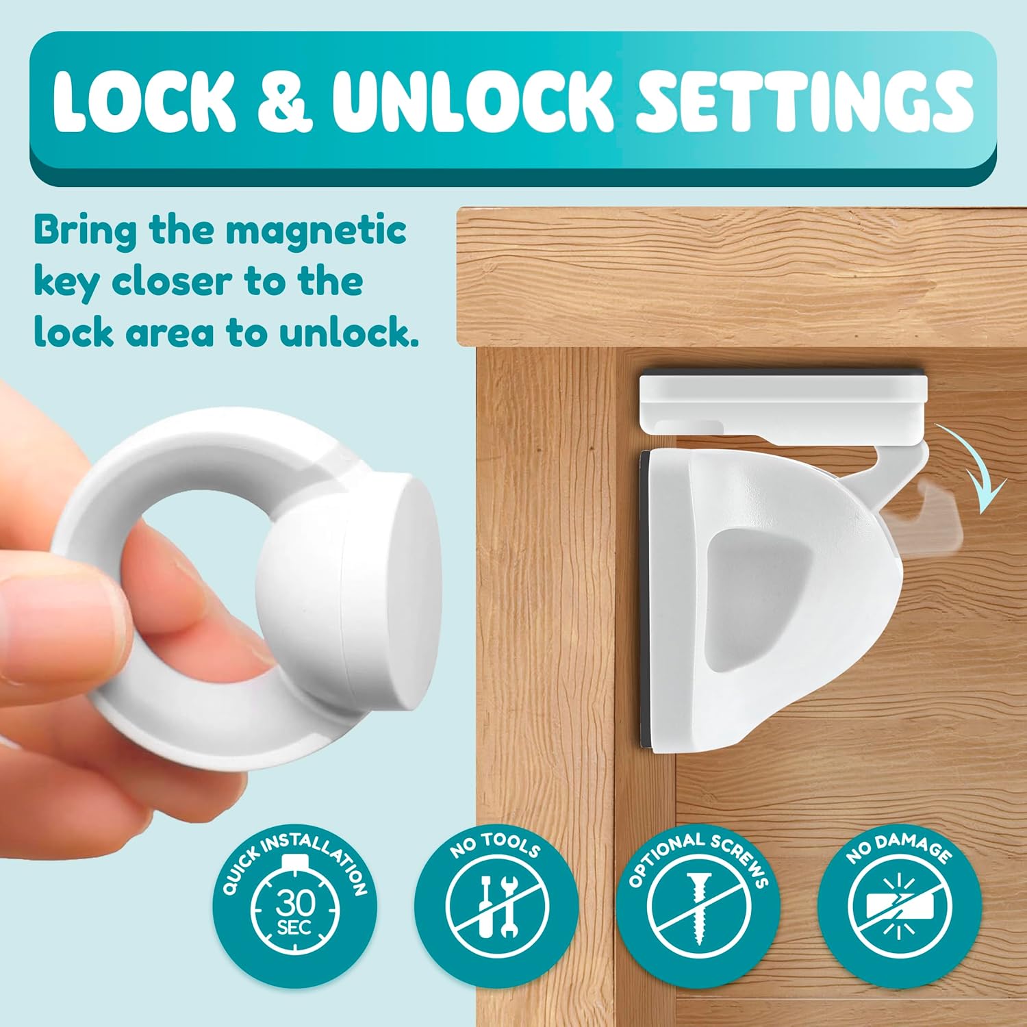 Thumbnail 2 de BooBoo Baby Magnetic Child Safety Cupboard Locks – 4 Locks with 1 Key