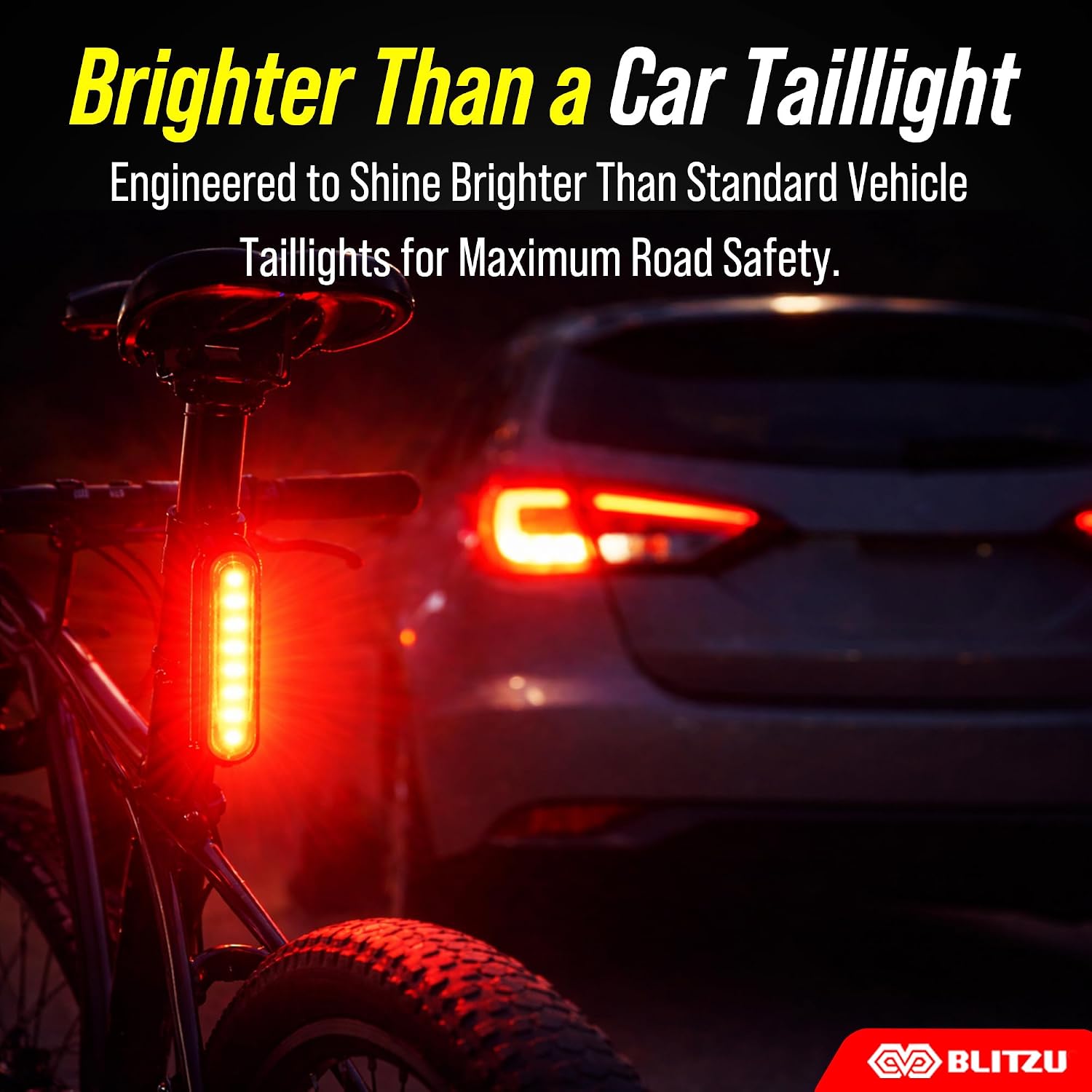 Detalle de BLITZU Gator 320 bike lights set (front headlight, rear taillight & bell) — USB-C rechargeable