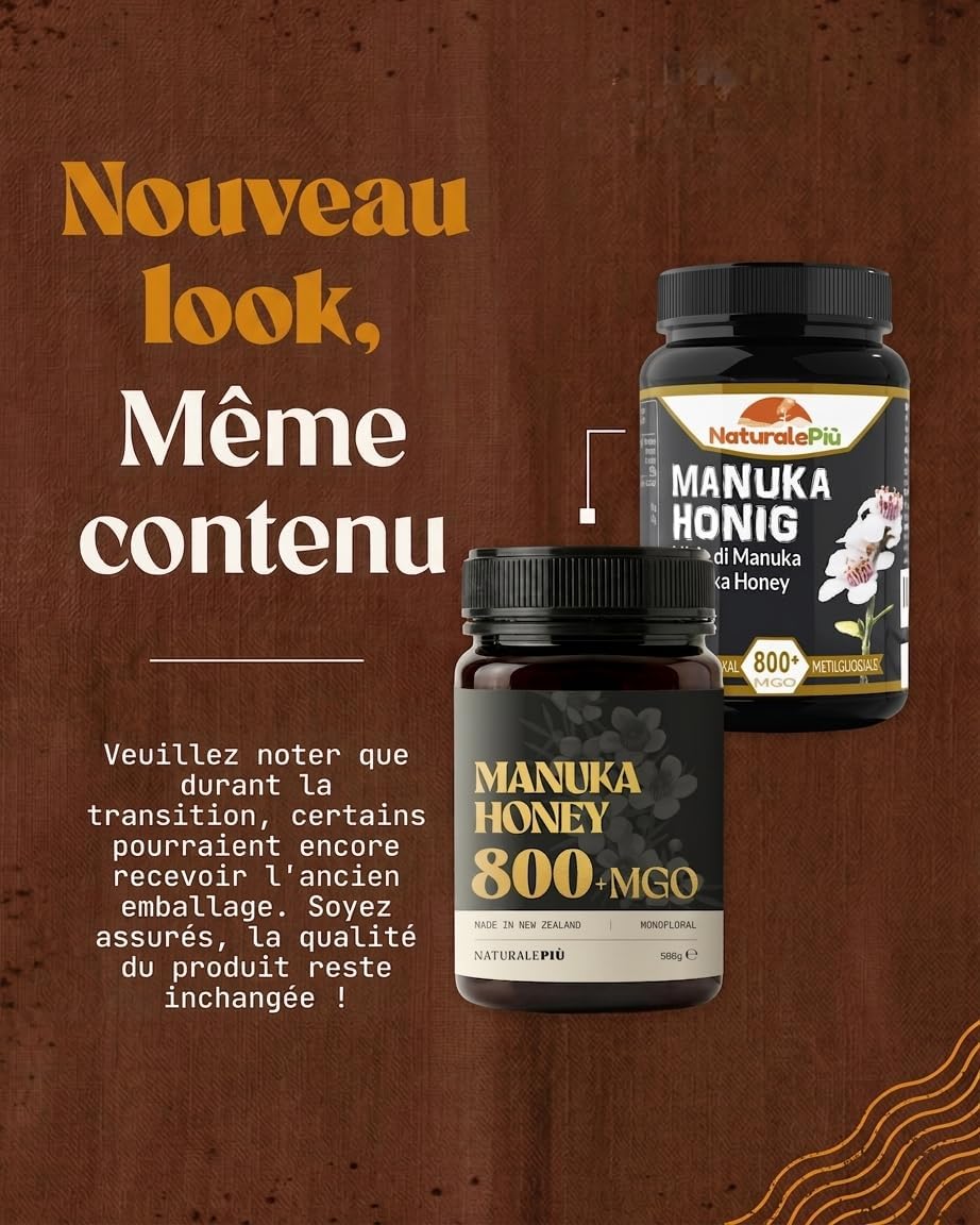 Detalle de NaturalePiù Miel de Manuka 800+ MGO, 500g – Brut et Bio de Nouvelle-Zélande