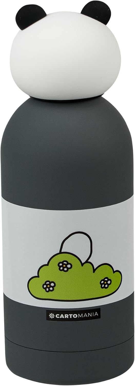 Detalle de Cartomania Thermosflasche aus Edelstahl (350 ml) mit Silikondeckel – panda Design, BPA-frei