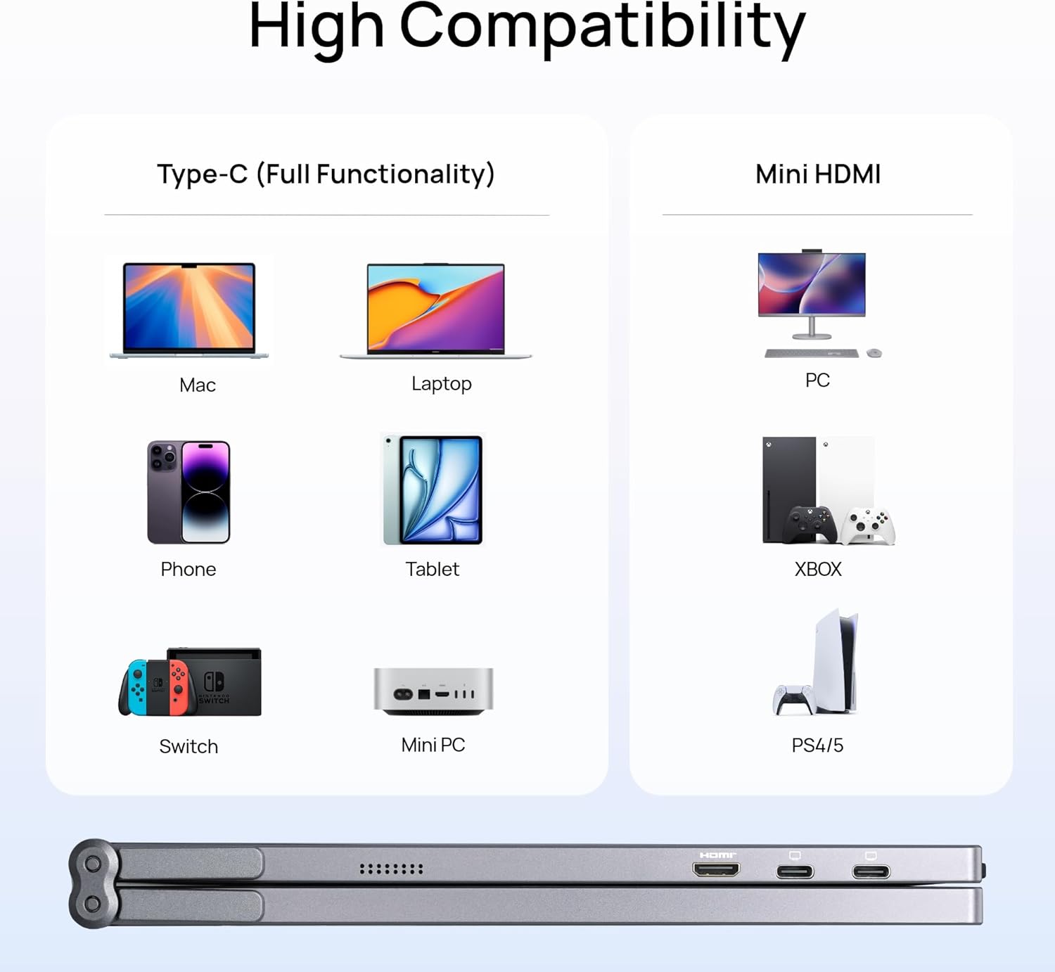 Detalle de ARZOPA 15.6" Dual Portable Monitor (FHD 1080P) – USB-C & HDMI, foldable stackable screens in grey